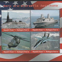 Madagascar 2018 American Military (Submarine,Cruiser, Helicopter & Jet) perf sheetlet containing 4 values unmounted mint. Note this item is privately produced and is offered purely on its thematic appeal.
