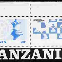 Tanzania 1986 World Chess/Rotary m/sheet perforated proof in blue & black only (as SG MS 463) unmounted mint