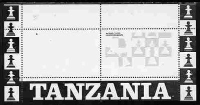 Tanzania 1986 World Chess/Rotary m/sheet perforated proof in black only (as SG MS 463) unmounted mint