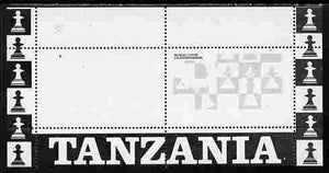 Tanzania 1986 World Chess/Rotary m/sheet perforated proof in black only (as SG MS 463) unmounted mint