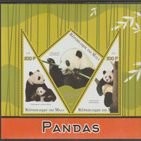 Mali 2015 Pandas perf sheet containing three shaped values unmounted mint