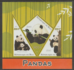 Mali 2015 Pandas perf sheet containing three shaped values unmounted mint