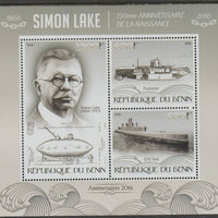 Benin 2016 Simon Lake - Submarines perf sheet containing three values unmounted mint