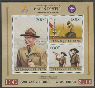 Benin 2016 Baden Powell - Scouts perf sheet containing three values unmounted mint