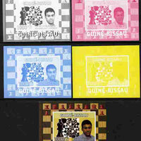 Guinea - Bissau 2008 Chess Champions - Wiswanathan Anand individual deluxe sheetlet - the set of 5 imperf progressive proofs comprising the 4 individual colours plus all 4-colour composite, unmounted mint