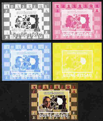 Guinea - Bissau 2008 Chess Champions - Gary Kasparov individual deluxe sheetlet - the set of 5 imperf progressive proofs comprising the 4 individual colours plus all 4-colour composite, unmounted mint