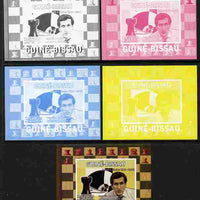 Guinea - Bissau 2008 Chess Champions - Robert Fischer individual deluxe sheetlet - the set of 5 imperf progressive proofs comprising the 4 individual colours plus all 4-colour composite, unmounted mint