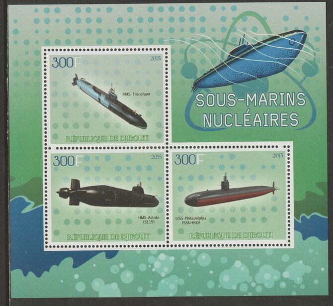 Djibouti 2015 Submarines perf sheet containing three values unmounted mint