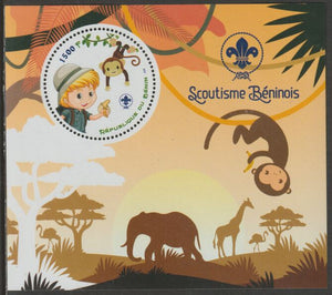 Benin 2018 Scouts #1 perf deluxe m/sheet containing one circular value unmounted mint