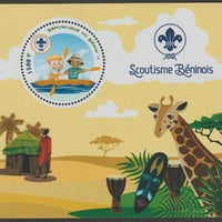 Benin 2018 Scouts #5 perf deluxe m/sheet containing one circular value unmounted mint