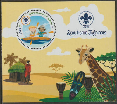 Benin 2018 Scouts #5 perf deluxe m/sheet containing one circular value unmounted mint