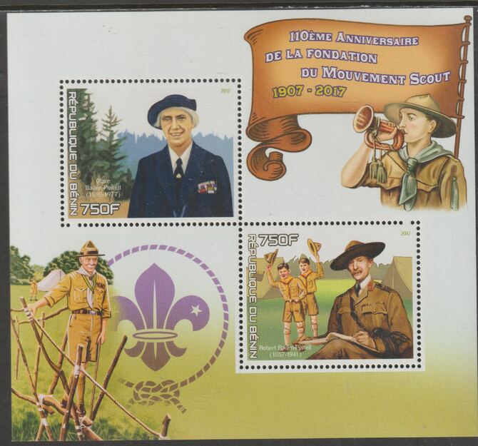 Benin 2017 Scout Anniversary perf sheet containing two values unmounted mint