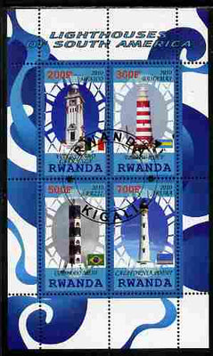 Rwanda 2010 Lighthouses of South America perf sheetlet containing 4 values fine cto used