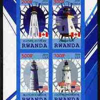 Rwanda 2010 Lighthouses of North America #1 imperf sheetlet containing 4 values unmounted mint