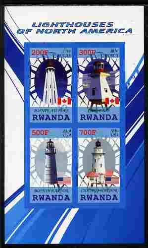 Rwanda 2010 Lighthouses of North America #1 imperf sheetlet containing 4 values unmounted mint