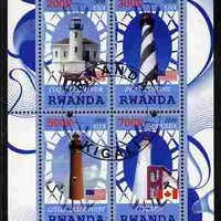 Rwanda 2010 Lighthouses of North America #2 perf sheetlet containing 4 values fine cto used