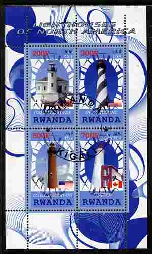 Rwanda 2010 Lighthouses of North America #2 perf sheetlet containing 4 values fine cto used