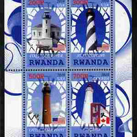 Rwanda 2010 Lighthouses of North America #2 perf sheetlet containing 4 values unmounted mint