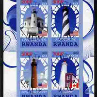 Rwanda 2010 Lighthouses of North America #2 imperf sheetlet containing 4 values unmounted mint