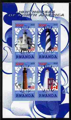 Rwanda 2010 Lighthouses of North America #2 imperf sheetlet containing 4 values unmounted mint