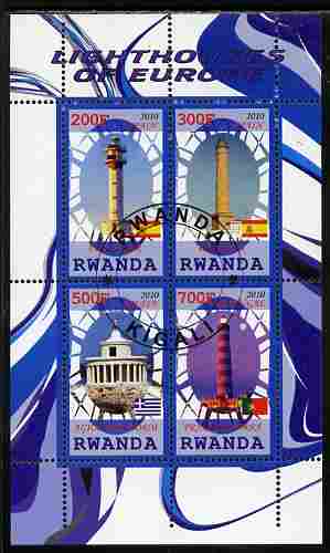 Rwanda 2010 Lighthouses of Europe #2 perf sheetlet containing 4 values fine cto used