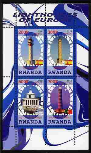 Rwanda 2010 Lighthouses of Europe #2 perf sheetlet containing 4 values unmounted mint