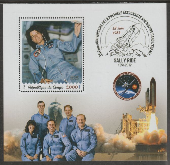 Congo 2018 Sally Ride - Astronaut #1 perf sheet containing one value unmounted mint