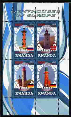 Rwanda 2010 Lighthouses of Europe #3 perf sheetlet containing 4 values unmounted mint