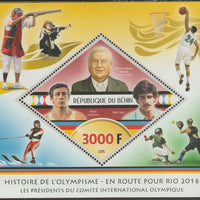 Benin 2015 History of the Olympic Games #7 perf m/sheet containing one diamond shaped value unmounted mint