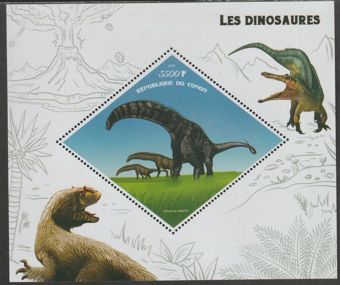 Congo 2019 Dinosaurs perf m/sheet containing one diamond shaped value unmounted mint