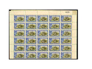 Bahamas 1942 KG6 Landfall of Columbus 6d olive-green & blue (Fort Charlotte) complete sheet of 60 including overprint varieties R6/2 (Broken 2), R7/1 (Co.lumbus) among others, a few split perfs otherwise fine unmounted mint