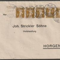 Switzerland 1913 cover bearing Tell's Son 2c tete-beche strip of 5 (type c) with Zug cancels