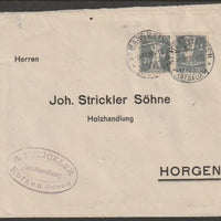 Switzerland 1920 cover bearing Tell's Son 7.5c grey tete-beche pair (type b) with St Margrethen cancels