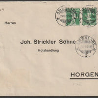 Switzerland 1925 cover bearing Tell's Son 5c green  tete-beche pair (type b) with St unclear cancels