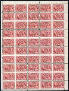 Canada 1937 KG6 Coronation 3c complete sheet of 50 with imprint & plate No.2, unmounted mint SG 356