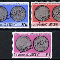 St Vincent - Grenadines 1976 USA Bicentenary (Coins) set of 3 opt'd Specimen unmounted mint, as SG 82-84