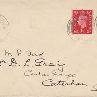 Great Britain 1937 KG6 1/2d, 1d & 2.5d on cover with clear TPO cancel of 9th May - one day before issue!