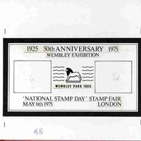 Exhibition souvenir sheet for 1975 National Stamp Day - Original hand-drawn artwork for outer frame on board 230 x 145 mm (image 143 x 80 mm) with artist's rough showing initial design plus issued souvenir sheet showing Great Brit……Details Below