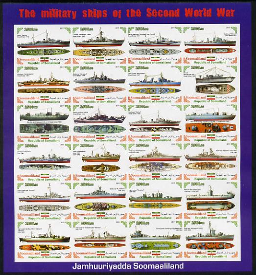 Somaliland 2011 Military Ships of WW2 #2 imperf sheetlet containing 24 values unmounted mint