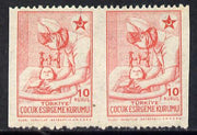 Turkey 1943-44 Obligatory Tax 10c (Nurse Bathing Baby) unmounted mint horiz pair with vertical perfs omitted, SG T1342var