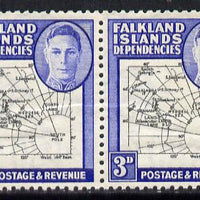 Falkland Islands Dependencies 1946-49 KG6 Thick Maps 3d horiz pair, one stamp with 'Broken Arc' variety unmounted mint