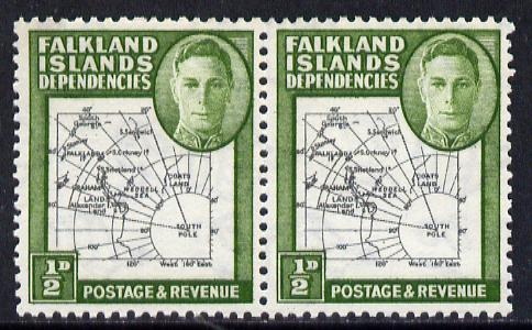 Falkland Islands Dependencies 1946-49 KG6 Thick Maps 1/2d horiz pair, one stamp with 'Broken Arc' variety, unmounted mint