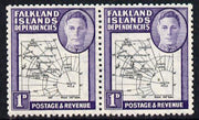 Falkland Islands Dependencies 1946-49 KG6 Thick Maps 1d horiz pair, one stamp with 'Broken Arc' variety unmounted mint