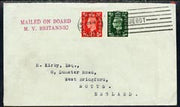 Great Britain 1939 cover to UK bearing Great Britain KG6 1/2d & 1d with New York PAQUEBOT cancel endorsed MV Britannic