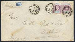 Gold Coast 1902 cover to Dublin bearing 2x KE7 1/2d tied CAPE COAST cds endorsed 'per SS Sobo' with the name crossed out, b/stamped H&K Packet