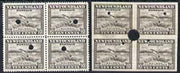 Newfoundland 1941-44 KG6 Salmon 10c in perf & imperf proof blocks of 4 from Waterlow archives, each stamp with security punch hole, SG283 some wrinkling