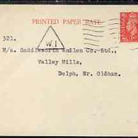 Great Britain 1948 Commercial postcard bearing KG6 1d pale scarlet with 'D' perfin (Debenham & Company), triangular W1 cancel