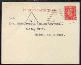 Great Britain 1948 Commercial postcard bearing KG6 1d pale scarlet with 'D' perfin (Debenham & Company), triangular W1 cancel