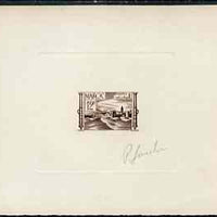 French Morocco 1947 Fortress & Cannon imperf die proof of 12f in brown on sunken card signed by P Gandon, the engraver (as SG 333)