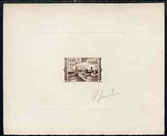 French Morocco 1947 Fortress & Cannon imperf die proof of 12f in brown on sunken card signed by P Gandon, the engraver (as SG 333)